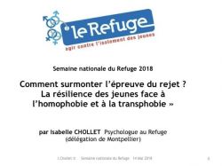 Comment surmonter l’épreuve du rejet ? La résilience des jeunes face à l’homophobie et à la transphobie (Montpellier, semaine nationale du Refuge 2018)